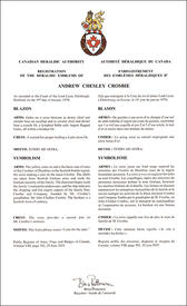 Lettres patentes enregistrant les emblèmes héraldiques d'Andrew Chesley Crosbie