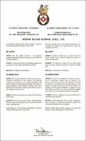 Lettres patentes enregistrant les emblèmes héraldiques de Joseph Ralph Harper Lettres patentes enregistrant les emblèmes héraldiques de Joseph Ralph Harper