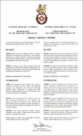 Lettres patentes enregistrant les emblèmes héraldiques de Sidney Ernest Moore