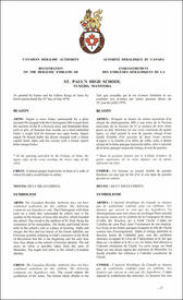 Lettres patentes enregistrant les emblèmes héraldiques de la St. Paul's High School Lettres patentes enregistrant les emblèmes héraldiques de la St. Paul's High School