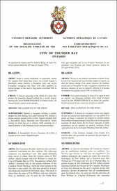 Letters patent registering the heraldic emblems of the City of Thunder Bay