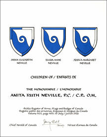 Lettres patentes concédant des emblèmes héraldiques à Anita Ruth Neville Lettres patentes concédant des emblèmes héraldiques à Anita Ruth Neville