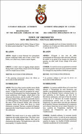 Letters patent registering the heraldic emblems of the Town of Oromocto Letters patent registering the heraldic emblems of the Town of Oromocto