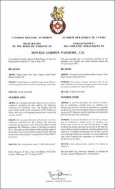Lettres patentes enregistrant les emblèmes héraldiques de Donald Gordon Padmore