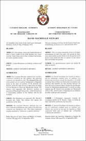 Lettres patentes enregistrant les emblèmes héraldiques de David Macdonald Stewart