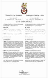 Letters patent registering the heraldic emblems of David Allen Mitchell Letters patent registering the heraldic emblems of David Allen Mitchell