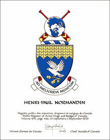 Letters patent granting heraldic emblems to Henri-Paul Normandin