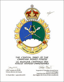 Lettres patentes approuvant l’insigne de La Musique centrale des Forces armées canadiennes