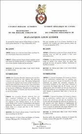 Lettres patentes enregistrant les emblèmes héraldiques de Jean-Jacques Louis Lussier