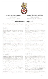 Lettres patentes enregistrant les emblèmes héraldiques de John Creswell Parkin Lettres patentes enregistrant les emblèmes héraldiques de John Creswell Parkin