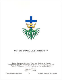 Lettres patentes concédant des emblèmes héraldiques à Peter Douglas Murphy Lettres patentes concédant des emblèmes héraldiques à Peter Douglas Murphy