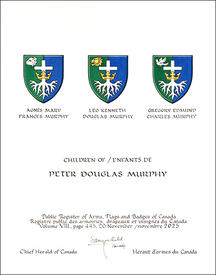 Lettres patentes concédant des emblèmes héraldiques à Peter Douglas Murphy Lettres patentes concédant des emblèmes héraldiques à Peter Douglas Murphy
