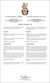 Lettres patentes enregistrant les emblèmes héraldiques de James Turner Lettres patentes enregistrant les emblèmes héraldiques de James Turner
