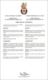 Lettres patentes enregistrant les emblèmes héraldiques de John Kelly McColgan
