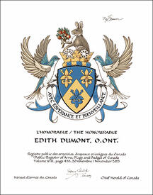 Lettres patentes concédant des emblèmes héraldiques à Edith Dumont Lettres patentes concédant des emblèmes héraldiques à Edith Dumont