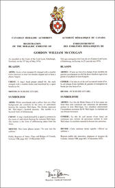 Lettres patentes enregistrant les emblèmes héraldiques de Gordon William McColgan