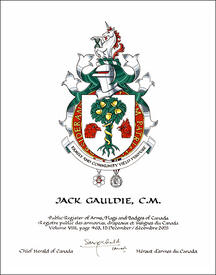 Lettres patentes concédant des emblèmes héraldiques à Jack Gauldie Lettres patentes concédant des emblèmes héraldiques à Jack Gauldie