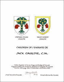 Lettres patentes concédant des emblèmes héraldiques à Jack Gauldie Lettres patentes concédant des emblèmes héraldiques à Jack Gauldie