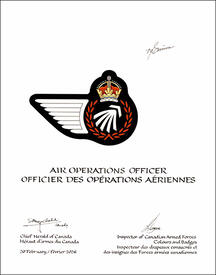 Letters patent approving the Badge of an Air Operations Officer of the Royal Canadian Air Force Letters patent approving the Badge of an Air Operations Officer of the Royal Canadian Air Force