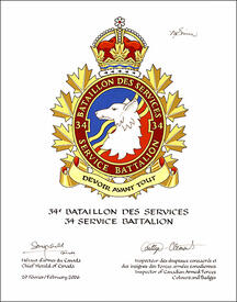 Letters patent approving the Badge of the 34 Service Battalion Letters patent approving the Badge of the 34 Service Battalion