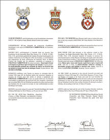 Letters patent granting heraldic emblems to Chantal Carbonneau Letters patent granting heraldic emblems to Chantal Carbonneau