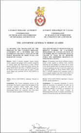 Letters patent confirming the blazon of the Badge of The Governor General's Horse Guards