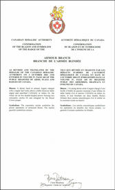 Letters patent confirming the blazon of the Badge of the Armour Branch