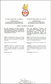 Confirmation du blasonnement de l'insigne du 14th Canadian Hussars