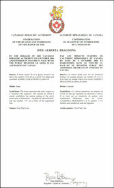 Confirmation du blasonnement de l'insigne du 19th Alberta Dragoons
