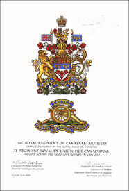 Letters patent approving the Badge of The Royal Regiment of Canadian Artillery ensigned by the Royal Arms of Canada