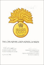 Letters patent approving the coloured version of the Badge of The Canadian Grenadier Guards