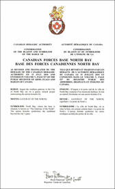 Letters patent confirming the blazon of the Badge of Canadian Forces Base North Bay Letters patent confirming the blazon of the Badge of Canadian Forces Base North Bay