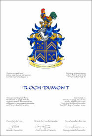 Letters patent granting heraldic emblems to Roch Dumont Letters patent granting heraldic emblems to Roch Dumont