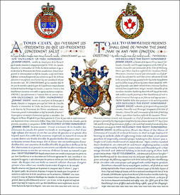 Letters patent granting heraldic emblems to Jeanne Sauvé