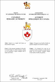 Letters patent granting Armoirial Bearings to the Canadian Heraldic Authority Letters patent granting Armoirial Bearings to the Canadian Heraldic Authority