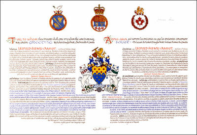 Letters patent granting heraldic emblems to Léopold Henri Amyot