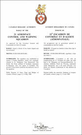Letters patent approving the Badge of the 21 Aerospace Control and Warning Squadron Letters patent approving the Badge of the 21 Aerospace Control and Warning Squadron