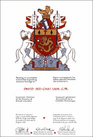 Letters patent granting heraldic emblems to David See-Chai Lam Letters patent granting heraldic emblems to David See-Chai Lam