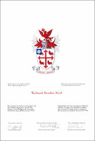 Letters patent granting heraldic emblems to Richard Brookes Bird Letters patent granting heraldic emblems to Richard Brookes Bird
