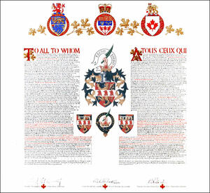 Letters patent granting heraldic emblems to John Ross Matheson