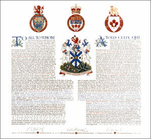 Letters patent granting heraldic emblems to the Town of New Glasgow