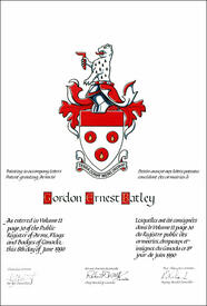 Letters patent granting heraldic emblems to Gordon Ernest Batley Letters patent granting heraldic emblems to Gordon Ernest Batley