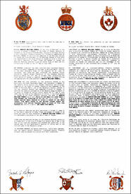 Letters patent registering the heraldic emblems of Maurice Nelligan Corbeil Letters patent registering the heraldic emblems of Maurice Nelligan Corbeil