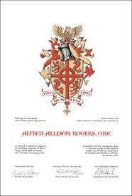 Lettres patentes concédant des emblèmes héraldiques à Alfred Allison Rogers