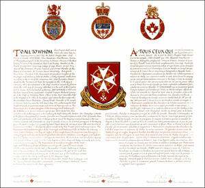 Letters patent granting heraldic emblems to The Association of Canadian Knights of the Sovereign and Military Order of Malta