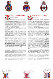 Letters patent registering the heraldic emblems of James Gordon Richard Fitzgerald Letters patent registering the heraldic emblems of James Gordon Richard Fitzgerald