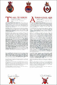 Letters patent granting heraldic emblems to Marion Loretta Reid Letters patent granting heraldic emblems to Marion Loretta Reid