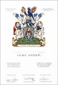 Lettres patentes concédant des emblèmes héraldiques à George Johnson