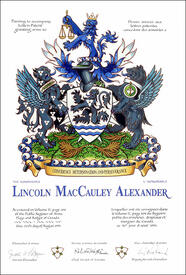Letters patent granting heraldic emblems to Lincoln MacCauley Alexander