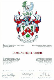 Letters patent granting heraldic emblems to Douglas Bruce Goldie Letters patent granting heraldic emblems to Douglas Bruce Goldie